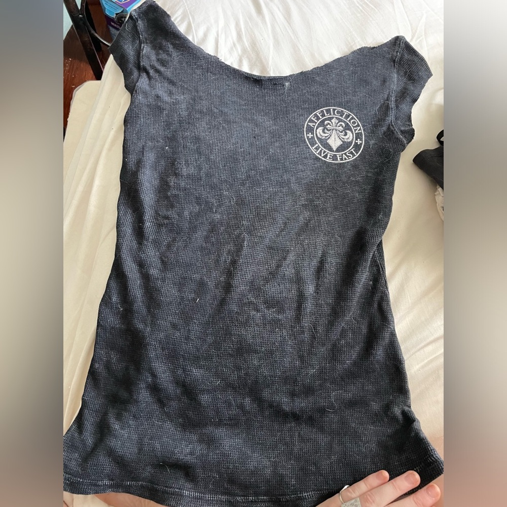 Affliction Women's Charcoal Tee with Emblem